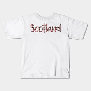 SCOTLAND, Red, Black and White Tartan Style Design Kids T-Shirt